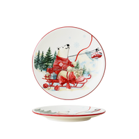 Assiette en céramique en forme d'étoile, motif Noël, ours polaire, montgolfière, peinte à la main, thème village d'hiver, compatible lave-vaisselle, plat de fête
