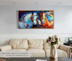 Abile artista fatto a mano di alta qualità astratto corsa cavallo pittura a <span class=keywords><strong>olio</strong></span> su tela coltello moderno cavallo pittura per soggiorno - Product Image 3