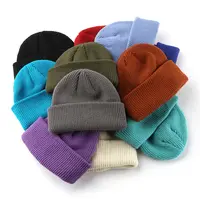 Großhandel Custom Logo Unisex Hochwertige Plain Blank gefärbte einfarbige Winter mütze Kappe Acryl gestrickte Manschette Mütze