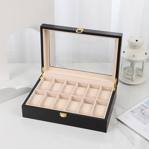 Caja Organizadora de Relojes con 2/3/5/6/10/12 Ranuras, Estilo <span class=keywords><strong>Piano</strong></span> con Acabado Lacado, Caja de Almacenamiento de Joyas de Madera, Caja de Exhibición de Relojes con Tapa de Vidrio para <span class=keywords><strong>Hombre</strong></span> - Product Image 1