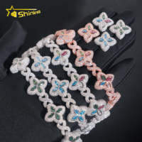 Ensemble de Bijoux Fins Personnalisés Style Hip Hop en Argent 925 avec Bracelet Moissanite Trèfle Coloré de 18 MM et Boucles d'Oreilles Diamantées Pour Hommes et Femmes