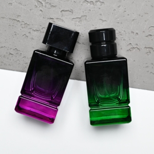 Flacon de parfum en verre double segment de luxe personnalisé de 50 ml, flacon pulvérisateur avec <span class=keywords><strong>dégradé</strong></span> de couleur et capuchon noir doré, logo OEM - Product Image 5