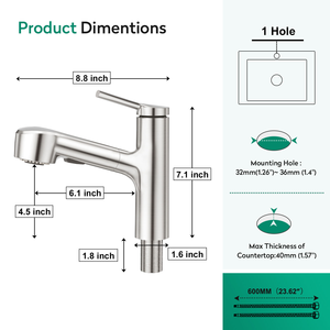 ก๊อกน้ำห้องน้ำแบบดึงออกได้ สแตนเลส 304 ทันสมัย แบบก้านเดียว - Product Image 4