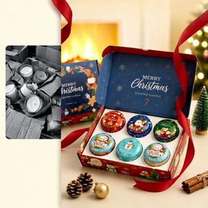 Christmas Scented Soy Wax Jar <b>Candle</b> 6-Piece Holiday <b>Gift</b> Box with Santa Snowman Design - Product Image 2