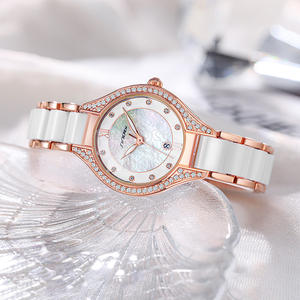Sinobi <span class=keywords><strong>2023</strong></span> femme montres Moissanite diamants mode blanc céramique femmes pour femmes avec calendrier montres à Quartz - Product Image 4