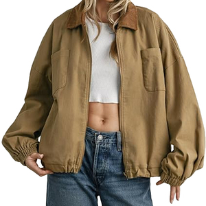 <strong>Women</strong> Barn Jacket Corduroy Collar Zipper Utility Jacket Cinchable Hem Workwear Jacket with Pockets - Product Image 4