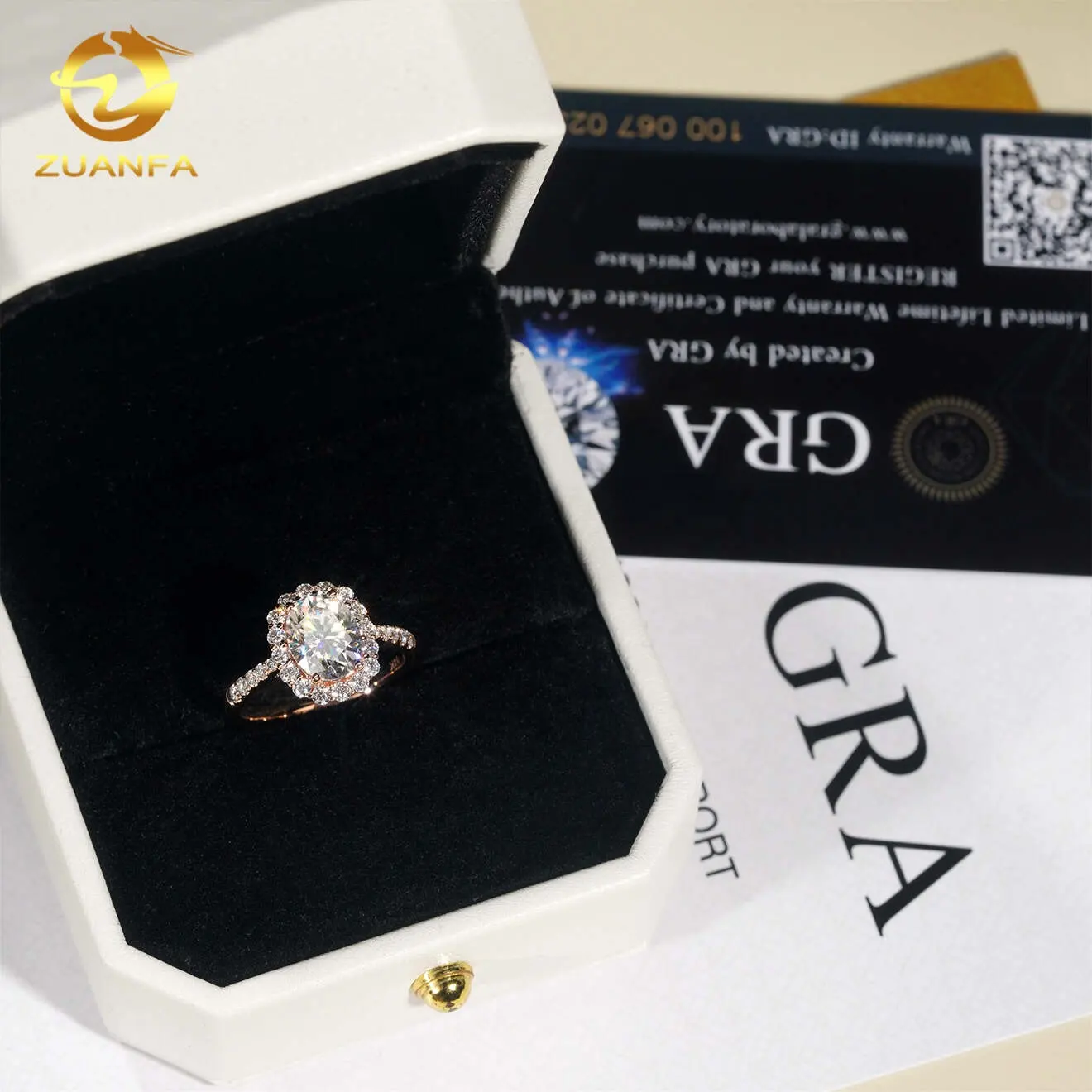 Bestand Diamant-Tester Luxus 2 Karat Roségold 14K echtes Gold Oval Moissanit Verlobungsring