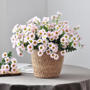 Bouquet de marguerites artificielles Yoshinobu, 7 tiges, 21 fleurs en soie, blanc, rose, jaune, orange, rouge rosé, arrangement décoratif - Product Image 2
