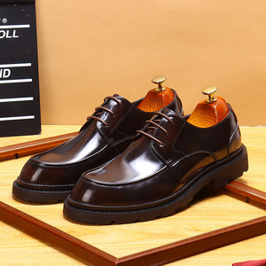 Chaussures en cuir formelles pour hommes, cuir véritable, style britannique, surface brillante, adaptées aux tenues décontractées professionnelles, semelle épaisse - Product Image 6