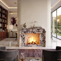 Cheminée intérieure de luxe personnalisée en pierre naturelle, entièrement sculptée en marbre Calacata