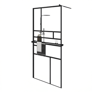 Paroi de douche en verre ESG noir et aluminium avec étagère pour salle de bain, design rectangulaire minimaliste - Product Image 1