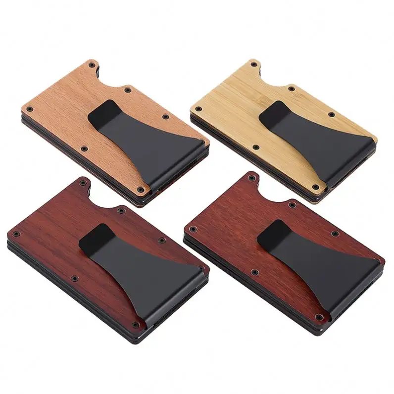 Slim Minimalist Wood Money Clips For Men Portable Rfid Metal Credit Card Holder Front Pocket Wallet Tools