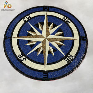 Médaillon mosaïque personnalisé en verre avec rose de vent pour <span class=keywords><strong>porte</strong></span> tournante d'hôtel, solutions de revêtement de sol et d'ingénierie pour hôtels de luxe - Product Image 2