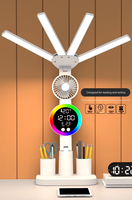Lampe de bureau à LED de chevet pour chambre à coucher moderne, horloge pliable, affichage de la date, lampe d'ambiance, 2 porte-stylos, lampe de table rechargeable à piles