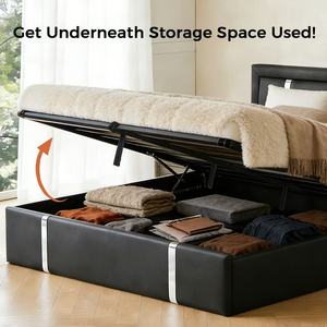 Modern Elegant Full Size Lift up Storage <b>Bed</b> Frame with Adjustable <b>LED</b> Lights Headboard Faux Leather Upholstered Platform <b>Bed</b> - Product Image 5