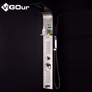 Panel de Ducha Termostático de Acero Inoxidable con Acabado Níquel Cepillado, Sistema de <span class=keywords><strong>Torre</strong></span> con Caída de Agua en Cascada, Grifo para Bañera, Montaje en Pared - Product Image 2