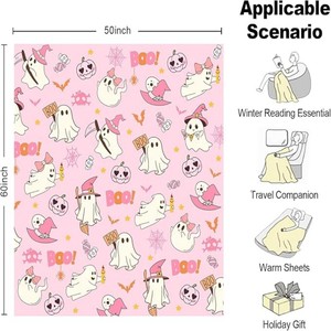 ผ้าห่มพิมพ์ลาย Pink Ghost Boo ผ้าฟลานเนลเนื้อนุ่ม อบอุ่น น่ารัก สนุกสนาน เหมาะสำหรับโซฟาและเก้าอี้ - Product Image 2