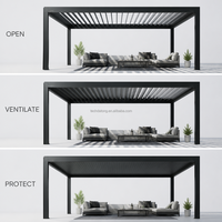 Pérgola Bioclimática Eléctrica de Aluminio para Exteriores, Techo de Láminas Impermeable, Toldo Retráctil Motorizado para Balcón o Patio