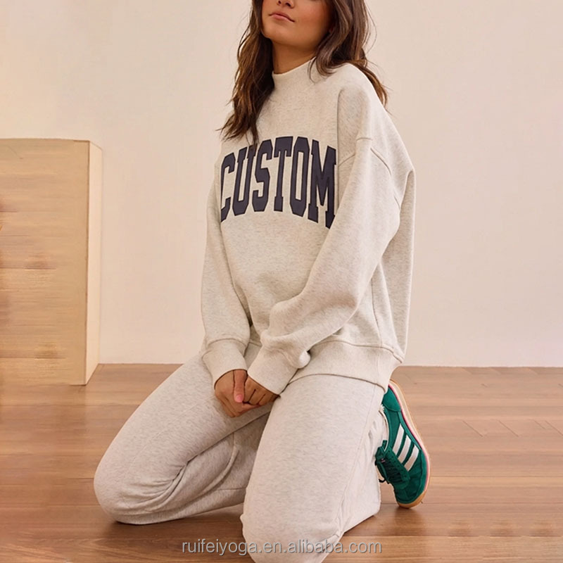 OEM Custom Logo High Quality Embroidered Cotton Mock Neck Sweatshirt Pilates Yoga Women Solid Oversized Mockneck Sweatshirt