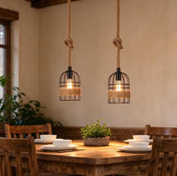 Luminaire suspendu LED à intensité variable en métal noir industriel avec nœud en corde de chanvre vintage, directement de l'usine, pour la décoration de la maison, du bar ou du café