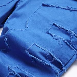Nuevos Jeans Desgastados para Hombre - Diseño Azul con Ondas y Bordes, Silueta Ajustada, Adecuados para Ropa Urbana y Tendencias de Moda Hip-hop - Product Image 5