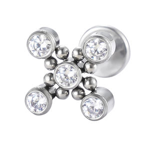 Tachuelas de titanio Labret Oreja Nariz Rosca interna y empuje en racimos de bolas de metal Conjunto de tachuelas de circón cúbico circundante - Product Image 3