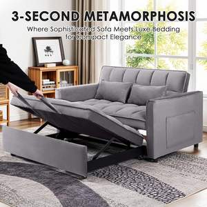 Ghế sofa giường đa năng hiện đại 55 inch, chất liệu vải gân, tựa lưng có thể điều chỉnh, có túi bên, khung gỗ, thích hợp cho căn hộ, phòng khách - Product Image 5