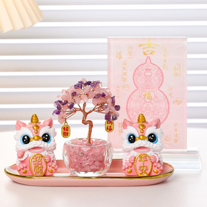 Happy Lion <b>Crystal</b> Money <b>Tree</b> Resin Decoration Chinese New Year Gift Home Office Ornament - Product Image 2