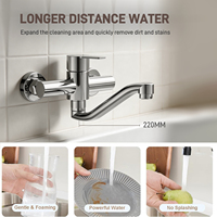 Robinet en acier inoxydable 220 mm à bec en S, design moderne, 360° °   Robinet de salle de bain rotatif en laiton chromé avec interface de raccordement G3/4