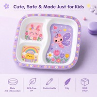 Assiettes en plastique écologiques de qualité alimentaire avec séparateurs, design dessin animé personnalisable, pour enfants, portables, faciles à nettoyer, vaisselle scolaire