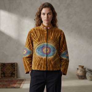 Veste en velours marron doré Suzani pour femmes, vente en gros, veste brodée de créateur haut de gamme, vêtement ethnique traditionnel - Product Image 1