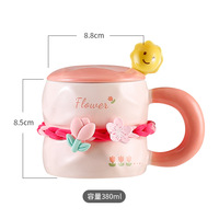 Tasse Tulipe Haut de Gamme avec Cuillère Intégrée – Design Moderne, Tasse en Céramique Fleurie pour Fille, Mignonne Tasse à Eau Ins pour la Maison et les Fêtes