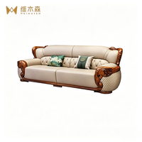 Neues chinesisch-inspiriertes rechteckiges Massivholz-Sofa-Set aus Ebenholz mit hochwertigem Echtleder für vier Personen – Luxusausführung