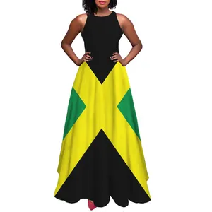 Jamaicaanse Nationale Vlag Print Maxi Jurk Dames Casual Jurken Mouwloos O Hals A-lijn Jurken Voor Bruiloft Gast Zomer