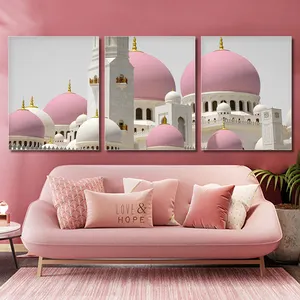 Nursery Decor Islamico Tela di Canapa Rosa Costruzione capretti Della Stampa di arte della parete pittura immagine della decorazione della casa