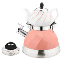 Bouilloire à sifflet classique en acier inoxydable non électrique, théière combinée, double bouilloire, compatible gaz et induction, Aubergine