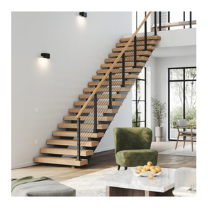 Rắn gỗ và sắt thẳng cầu thang thiết kế lan can escalier Mono ráp dây cầu thang với các bước bằng gỗ để sử dụng nhà - Product Image 6