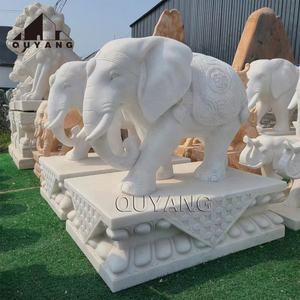 QUYANG all'aperto natura scultura in pietra grande tailandese statua di elefante <span class=keywords><strong>bianco</strong></span> coppia di marmo elefante per la vendita - Product Image 3