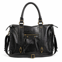 Tas Tote Kasual Gaya Biker Retro Kapasitas Besar dengan Rivet, Rumbai, dan Resleting, Model Terbaru 2026, Tas Selempang Wanita Trendi Streetwear Edgy