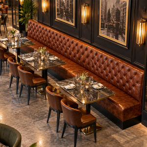 Conjunto de Muebles de Restaurante con Asientos de Cuero con Botones y Estructura de Madera para Cafetería o Bistro, Proyecto Personalizable OEM SA-2 - Product Image 2