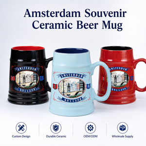 Chope à <span class=keywords><strong>bière</strong></span> en céramique souvenir d'<span class=keywords><strong>Amsterdam</strong></span>, personnalisée avec les monuments de la Hollande, en porcelaine, cadeau de voyage, OEM ODM, vente en gros - Product Image 1