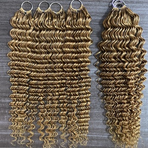 Extension per <span class=keywords><strong>Capelli</strong></span> Vietnamiti a Uncinetto <span class=keywords><strong>con</strong></span> Piume, Grado 10A, Vergini, Colore 27, Vendita Calda #   Treccia Stile Boho Riccio Ondulato Profondo Biondo Miele - Product Image 2