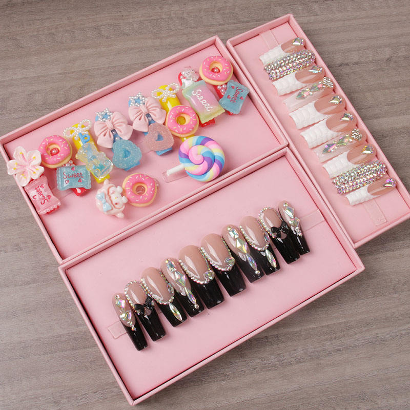 Handmade 3D Luxury INS Style Acrylic False Nails High Quality Sparkling Rhinestone Flower Wholesale Artificial Fingernails