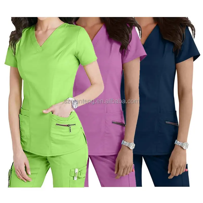 AQTQ Conjunto de blusas para mulheres de moda médica, blusa para corrida e corrida, blusa para uniforme de enfermeira, manga curta personalizada para uso em hospital