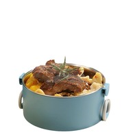 Boîte à lunch ronde empilable en acier inoxydable 304, récipient alimentaire étanche avec poignée et cuillère pour l'école, le bureau, le camping