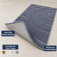 Ensemble de 3 tapis de salle de bain antidérapants en microfibre absorbante, motif ondulé à poils longs en forme de U, lavable, gris foncé
