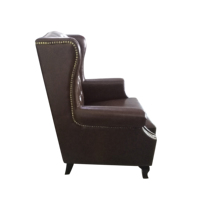 Fauteuil d'appoint classique vintage marron foncé avec dossier haut et accoudoirs, en cuir PU, pour salon, hôtel, villa