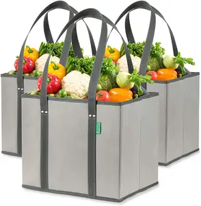 Heavy Load Reusable Eco-friendly Non-woven Compact Laundry Basket Shopping Bag Shopping Container with Reinforced Bottom