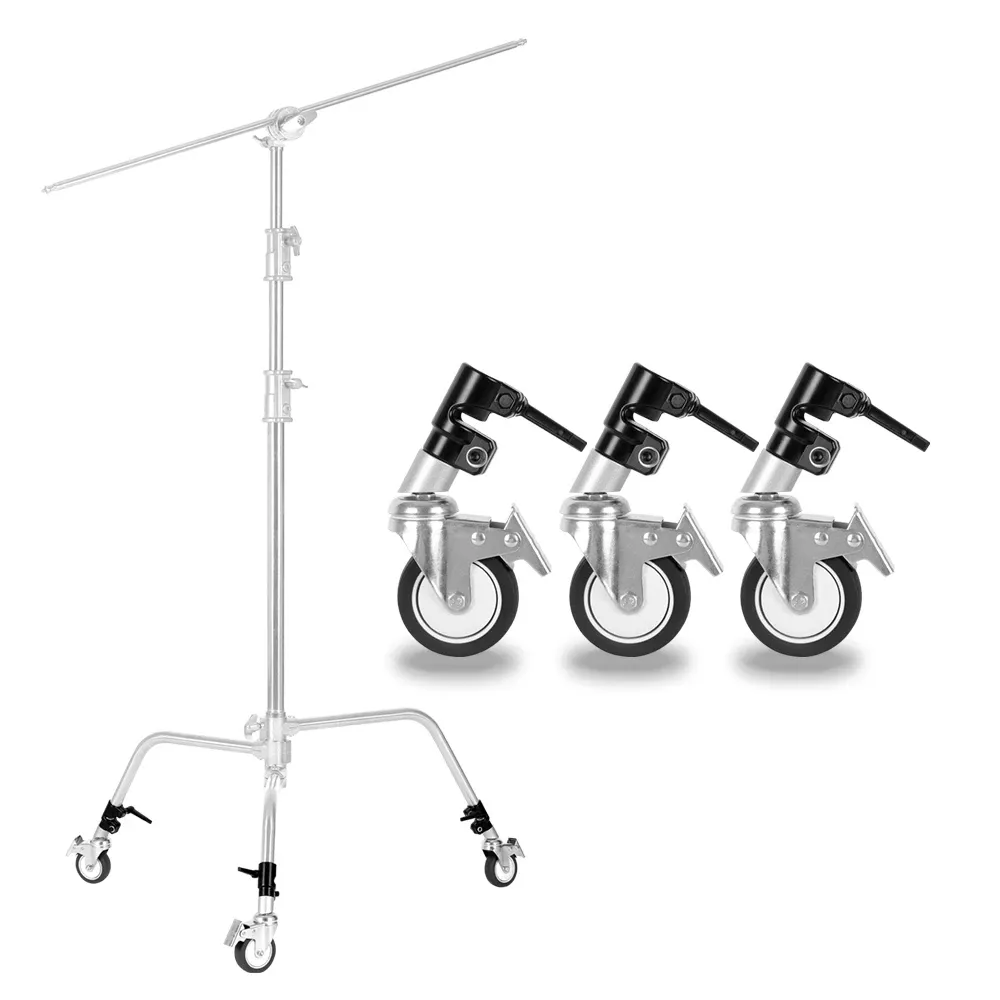 E-Reise 3Pcs C-Stand Swivel Caster Wiel Set,25Mm Diameter Voor Fotografie Eeuw Opvouwbare Light Stand Statief Magie Been