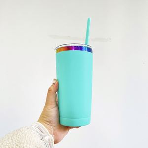 8pack Custom logo Insulated 20oz Colorful Powder Coated rainbow Plated <b>Tumbler</b> <b>with</b> Colored <b>Straw</b> for Best Value Gifts - Product Image 3
